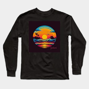 Retro Sunset Rays Wavy Shirt Long Sleeve T-Shirt